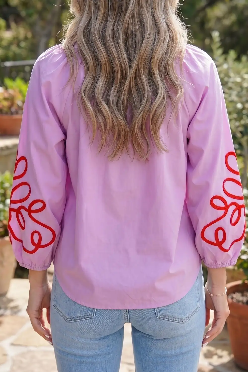Women's Cotton Long Sleeve Contrast Detail Blouse