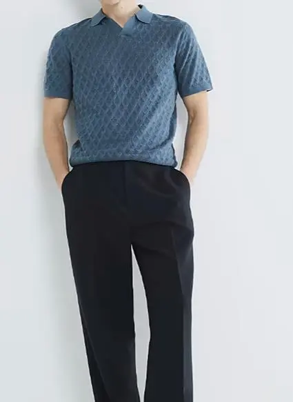 Men's Fashion Casual Blue  Short Sleeve Polo Shirt Pure Cotton Short Sleeve
