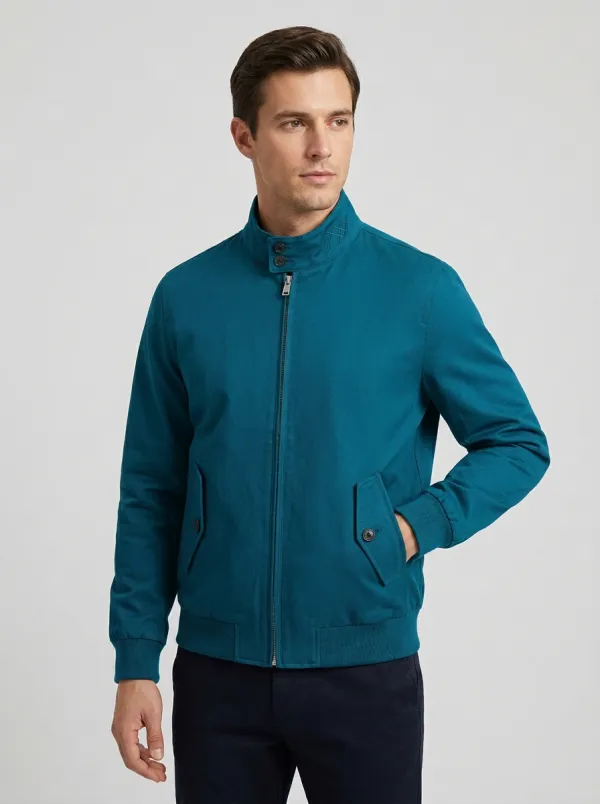 Men's Casual Minimalist Navy Stand Collar Zip-Up Jacket