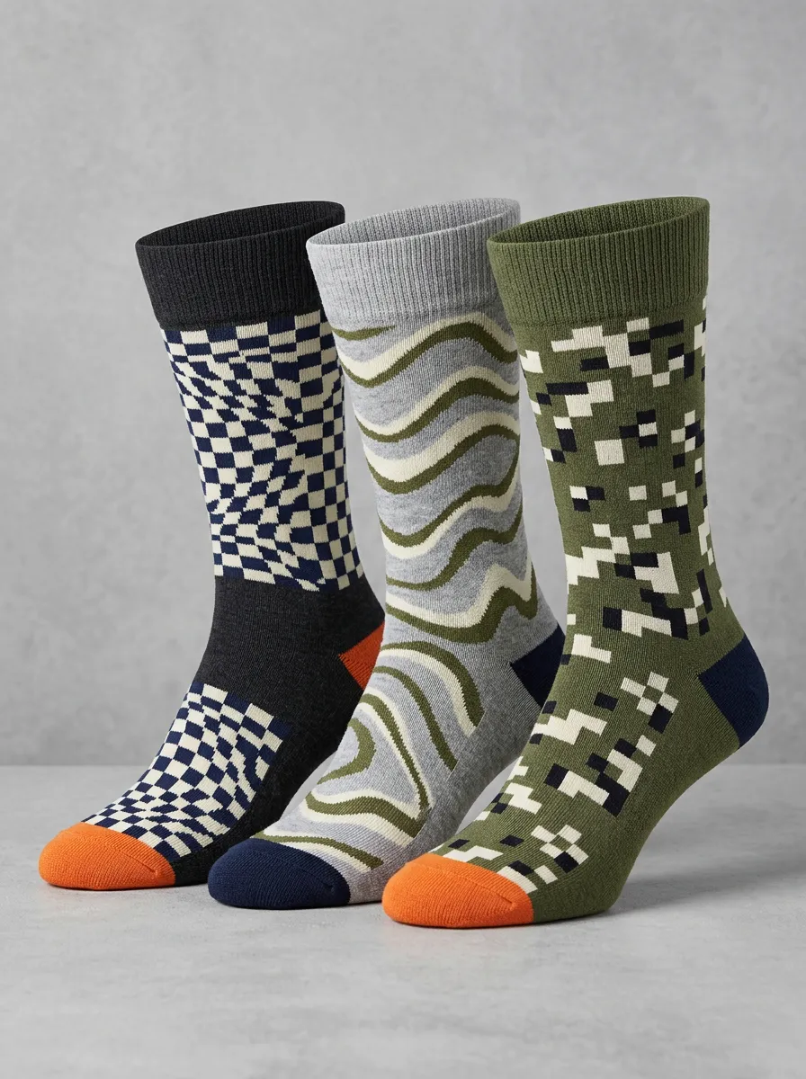 Checkerboard Pixel Geometric Casual Sock Set
