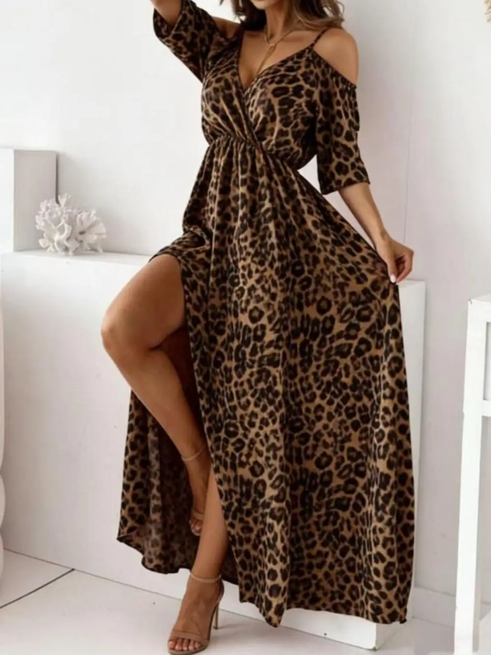 Animal Print Slit Maxi Dress