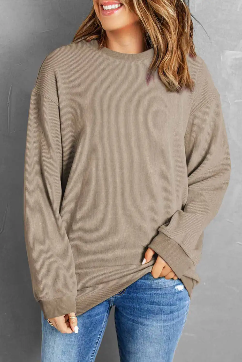 Relaxed Ribbed Crewneck Sweatshirt