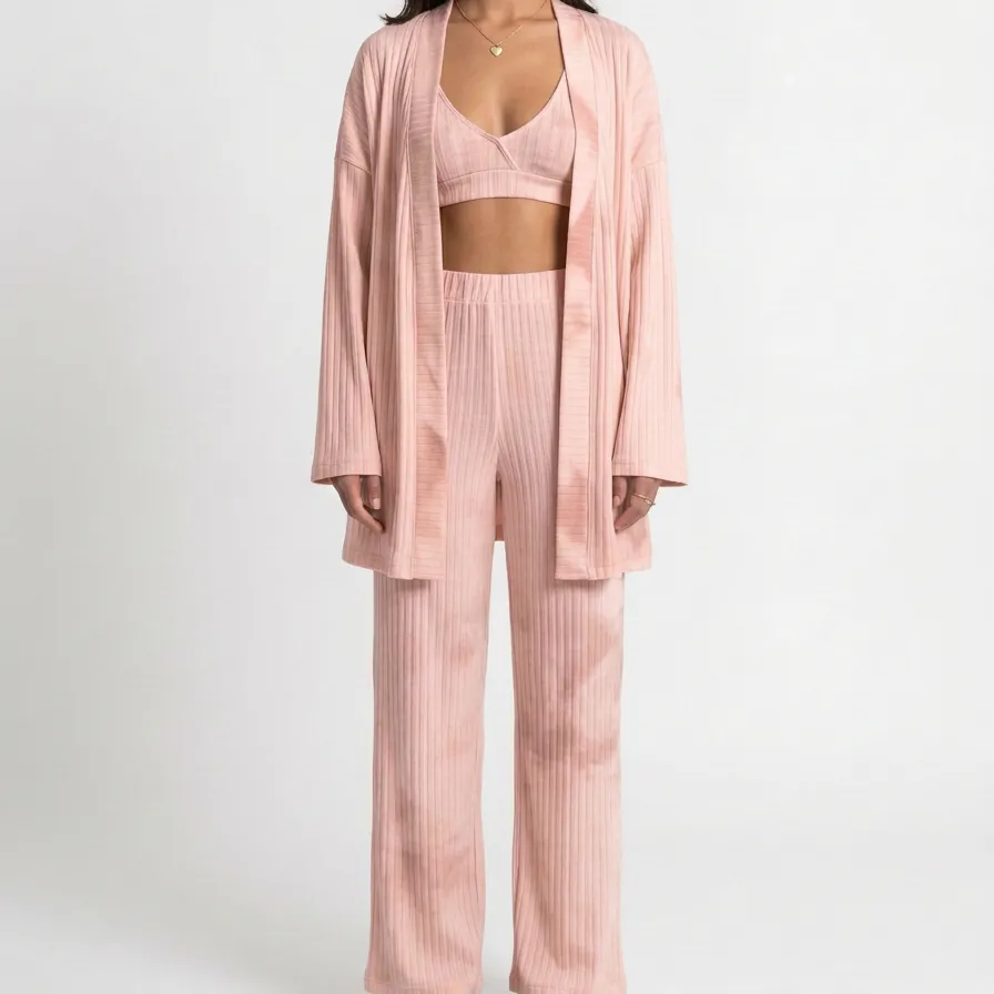 Ribbed Textured Cardigan Lounge Set
