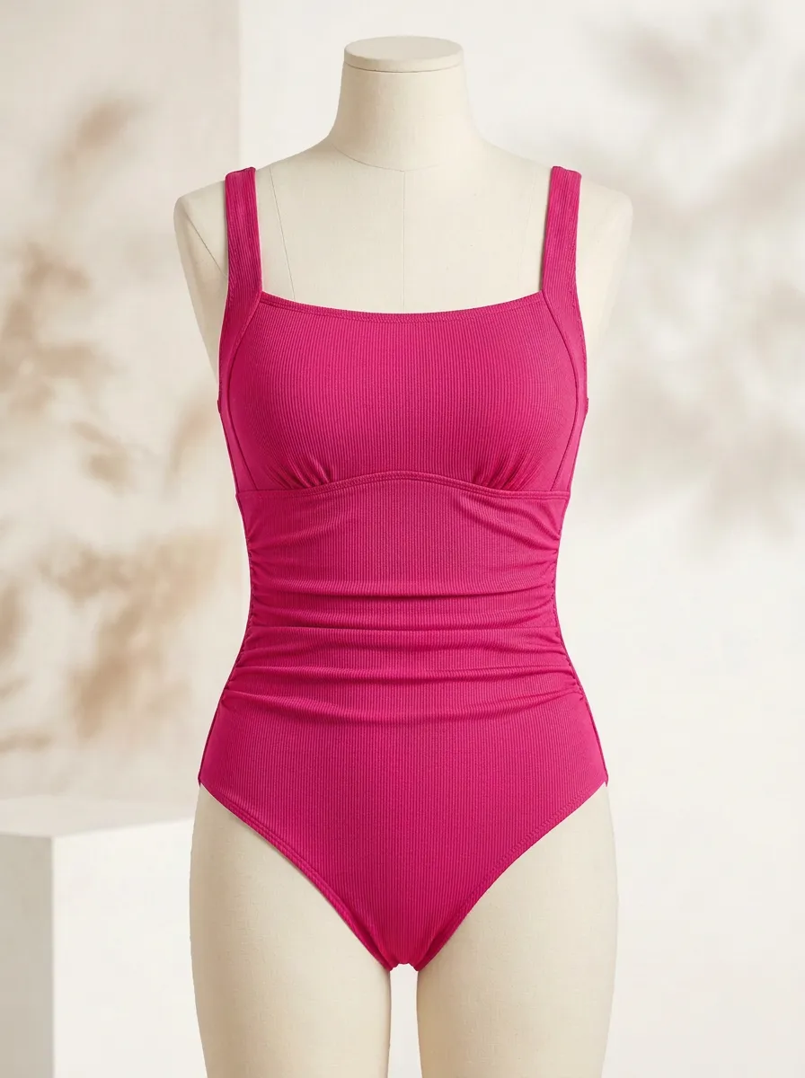 Streamlined Ribbed Ruched One-Piece Swimsuit
