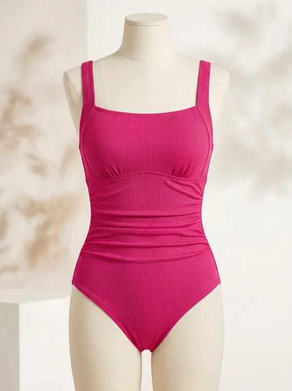 Streamlined Ribbed Ruched One-Piece Swimsuit