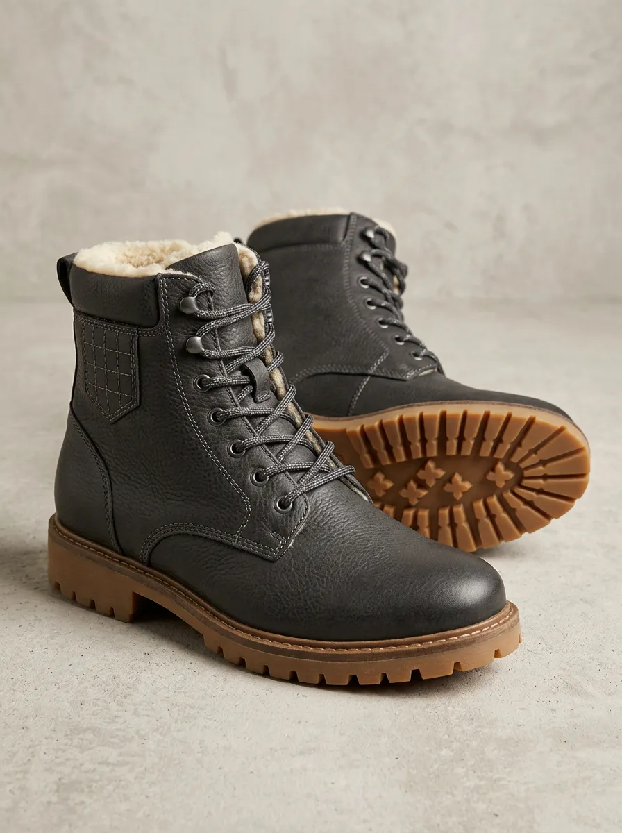 Active Leather Look Faux Fur Lined Outdoor Look Unisex Warm Boots