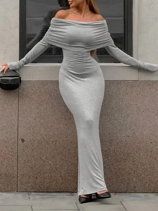 Sleeves Pleated Long Maxi Dress