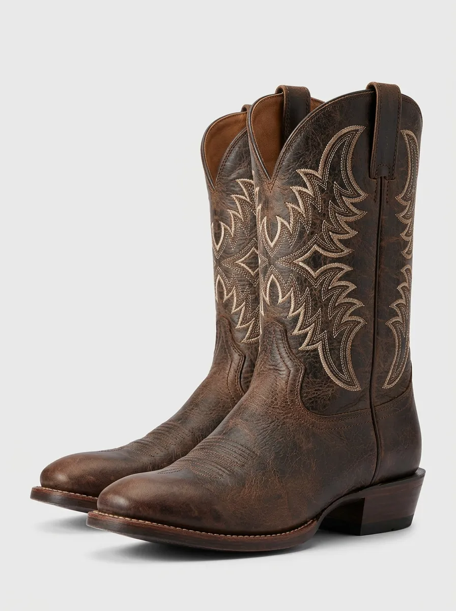 Country Embroidered Leather-Look Edit Men's Western Cowboy Boots