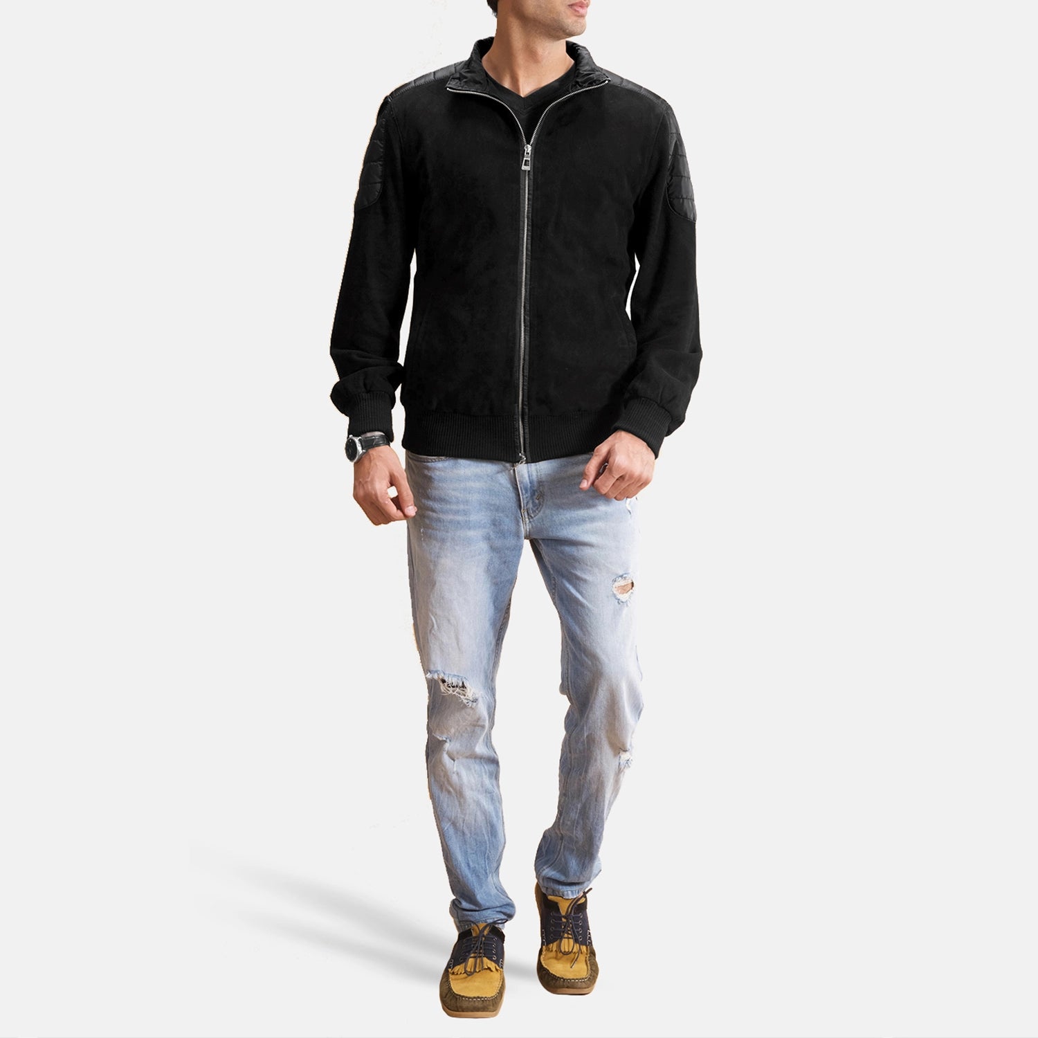 Men's Structured Bomber Suede Jacket