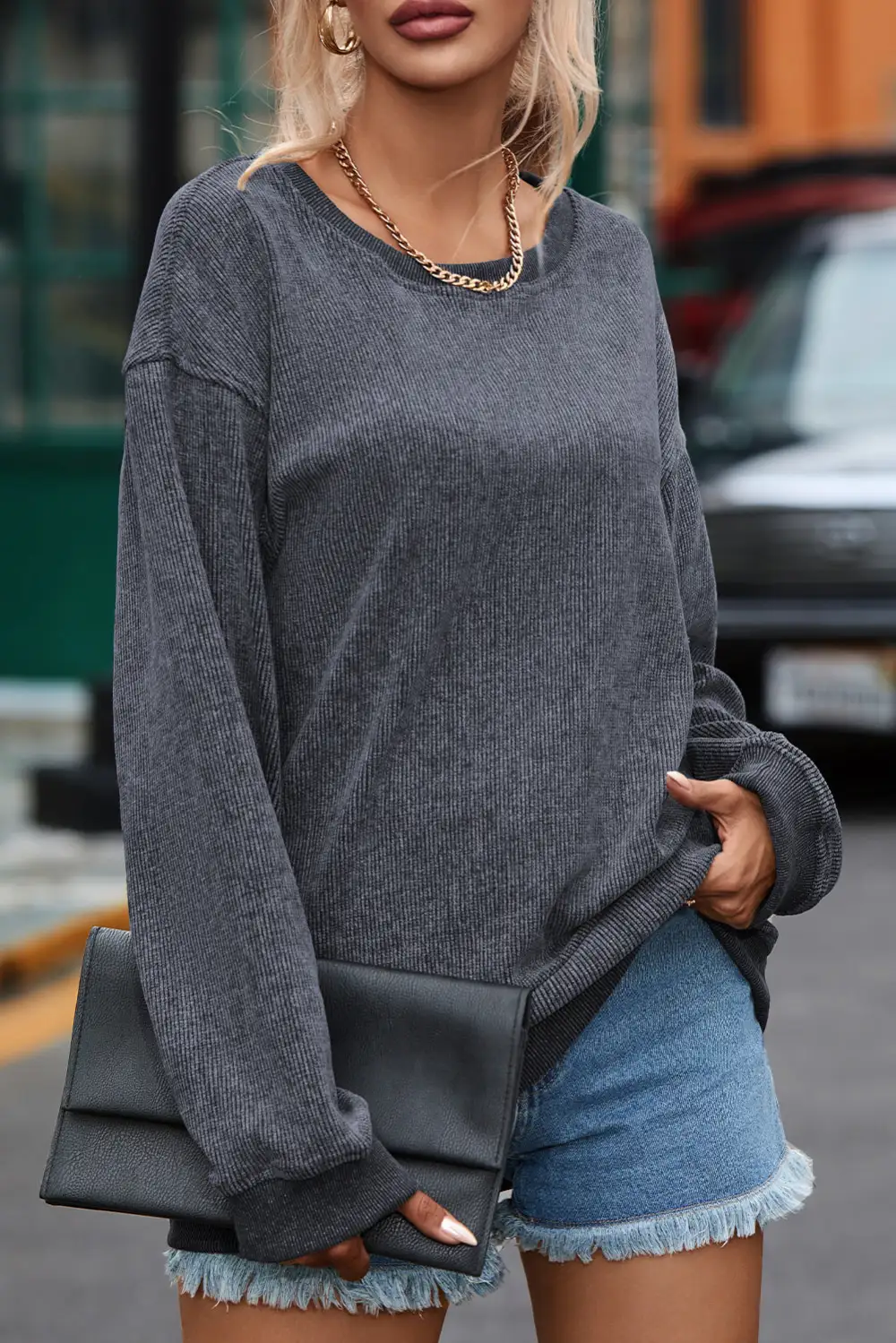 Easygoing Ribbed Crewneck Sweatshirt