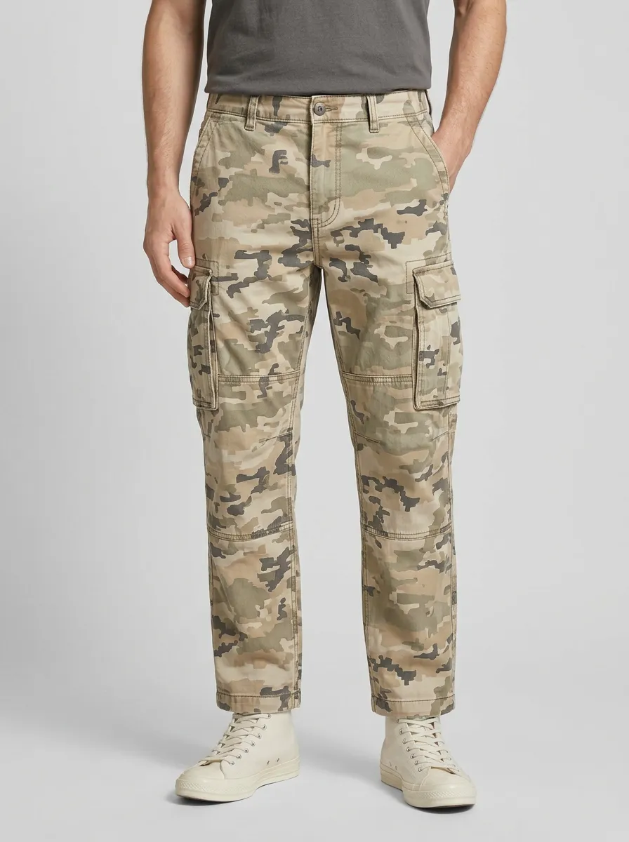 Heavy-Duty-Look Camouflage Military-Inspired Camouflage Cargo Pants