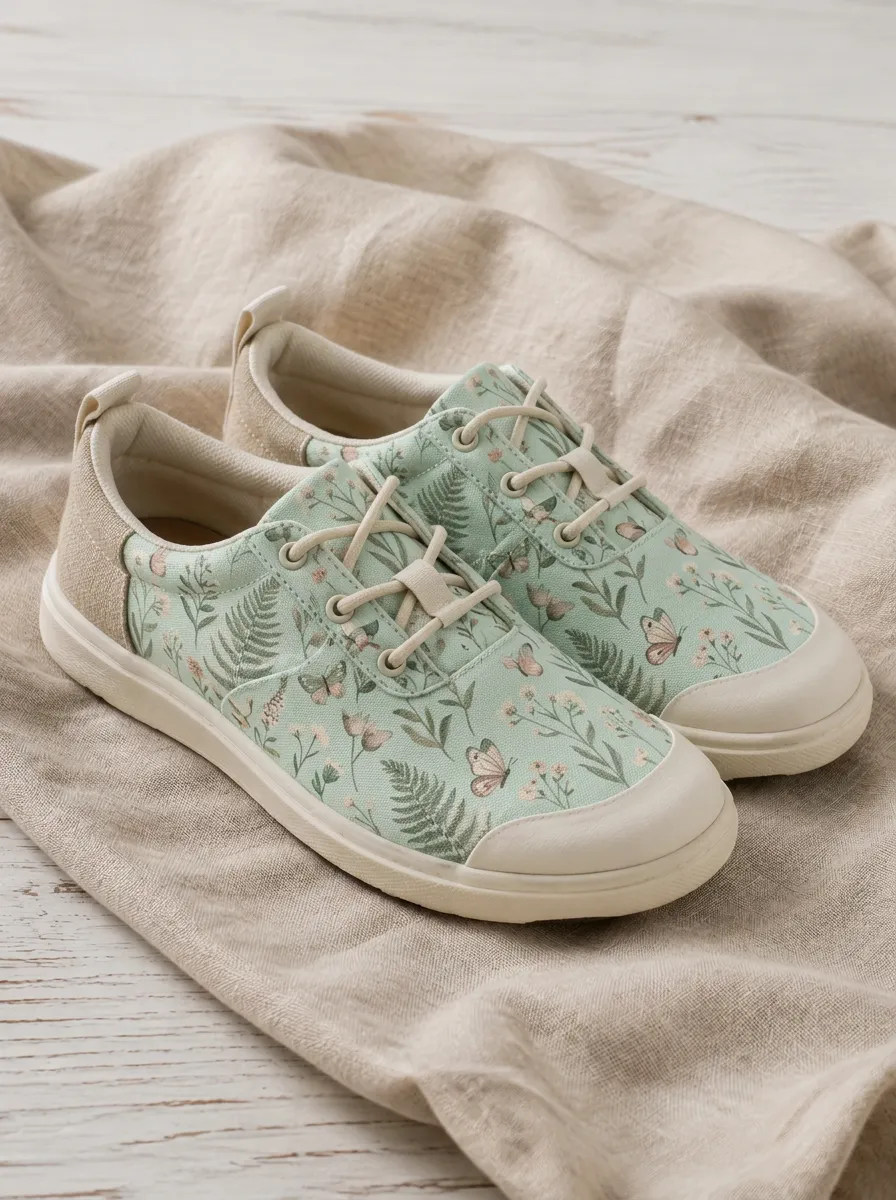 Women's Nature Lover Butterfly Fern Printed Canvas Shoes