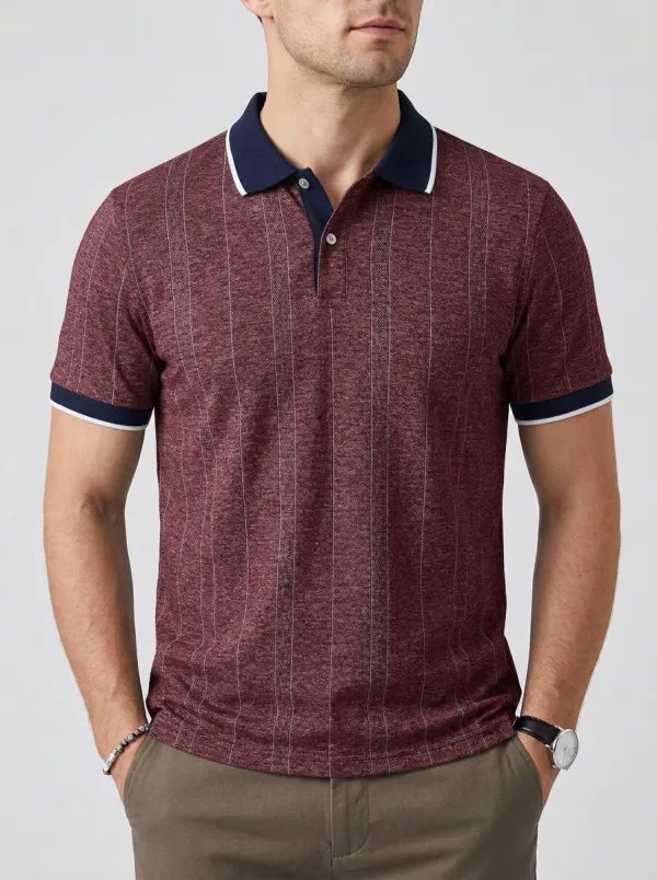 Men's Casual Vertical Striped Pattern Printed Polo Shirt