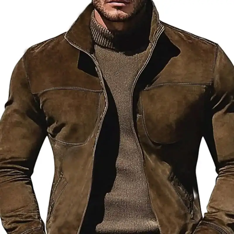 Band Collar Textured Work Jacket