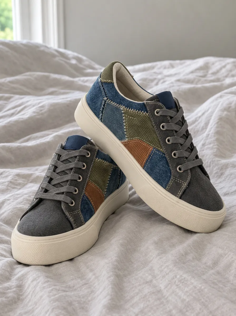 Men's Casual Patchwork Denim Corduroy Stitched Canvas Shoes