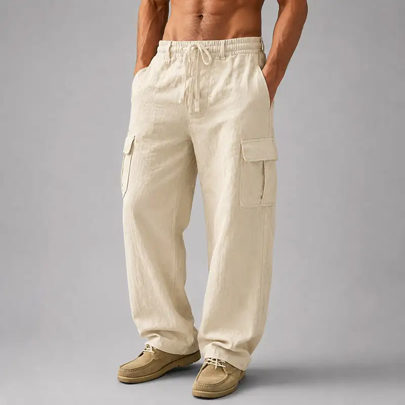 Men's Linen Relaxed-Fit Cargo Pants