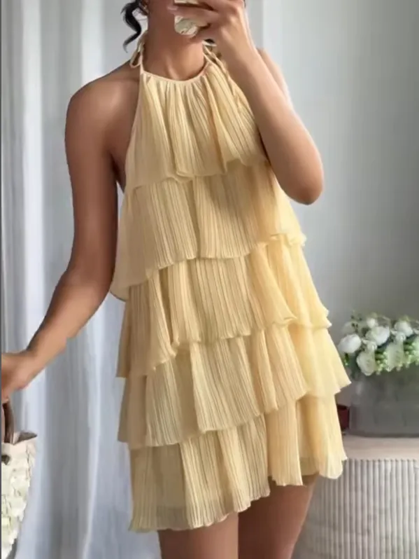 Halterneck Tiered Elegant Mini Dress