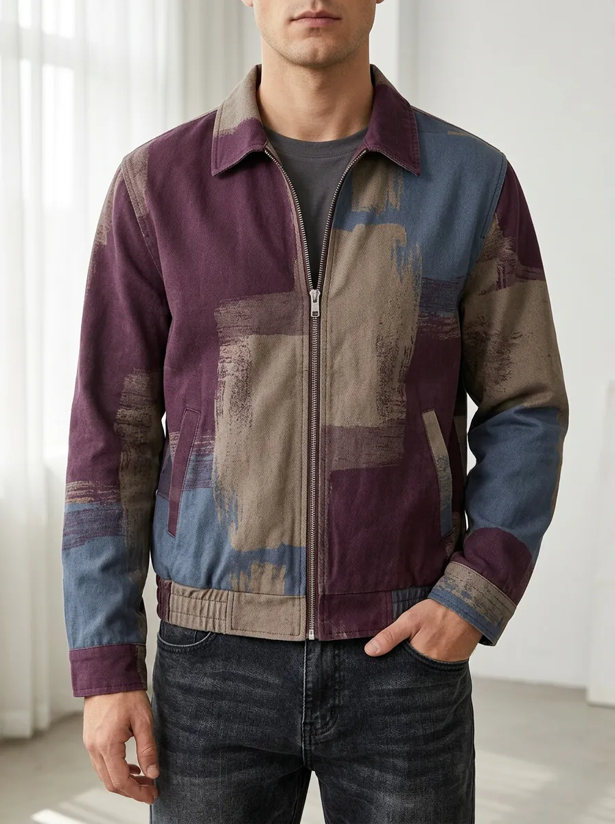 Men's Abstract Brushstroke Zip up Rugged Adventure Jacket