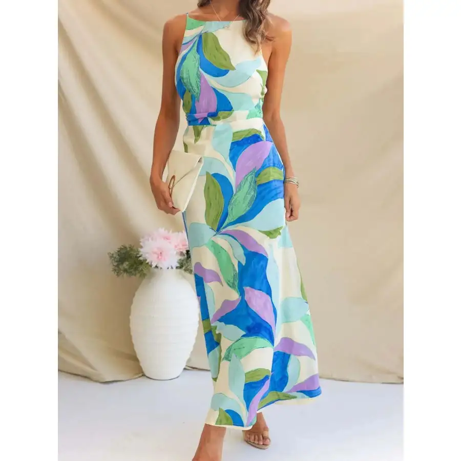 Printed Backless Sleeveless Maxi Dress