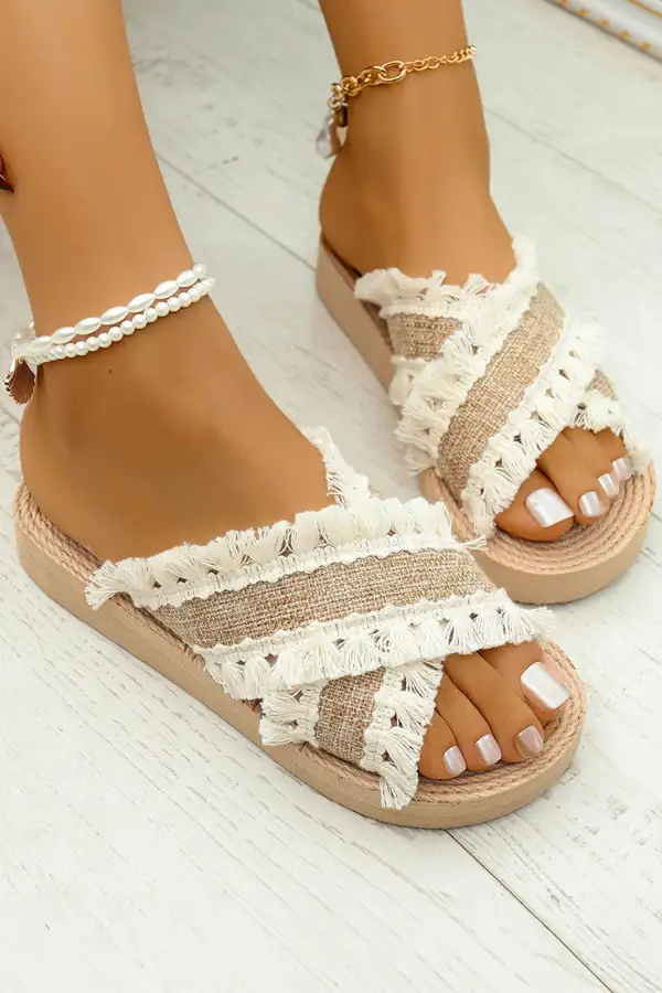Boho Tassel Crossband Flat Sandals