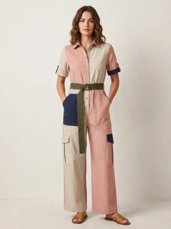 Women's Marlow Utility Patchwork Colorblock Belted Jumpsuit