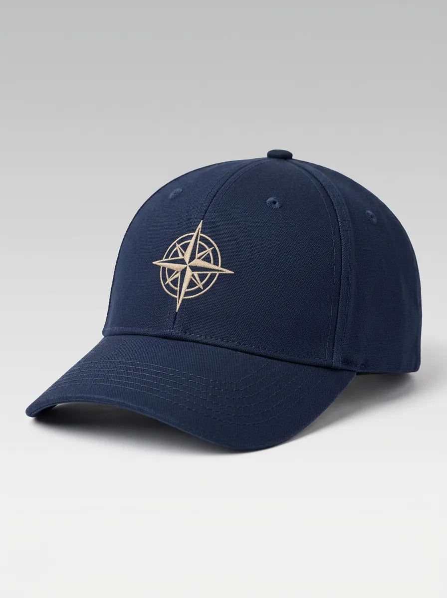Casual Baseball Cap with Compass Star Embroidered Artwork