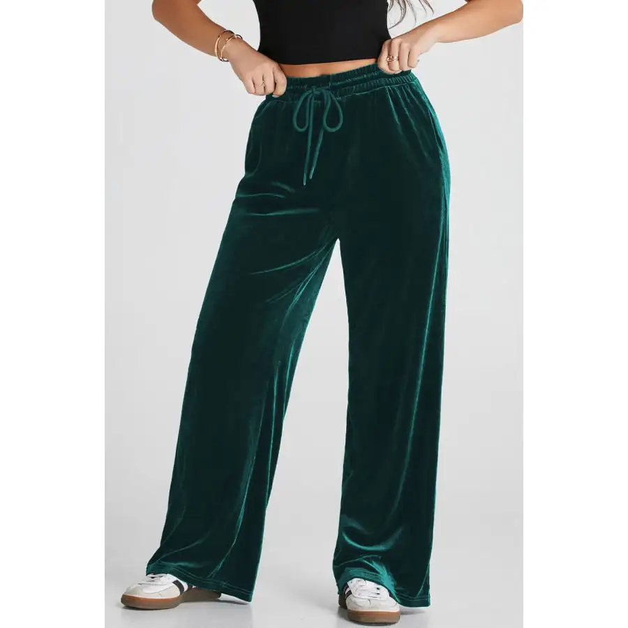 Drawstring Waist Wide Leg Active Pants