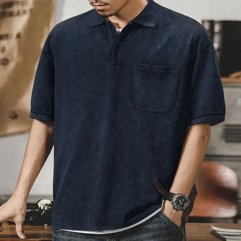 Button Placket Chest Pocket Cotton Polo Shirt