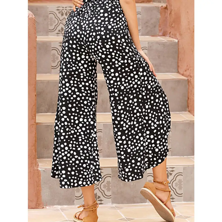 Perfee Slit Polka Dot Wide Leg Pants