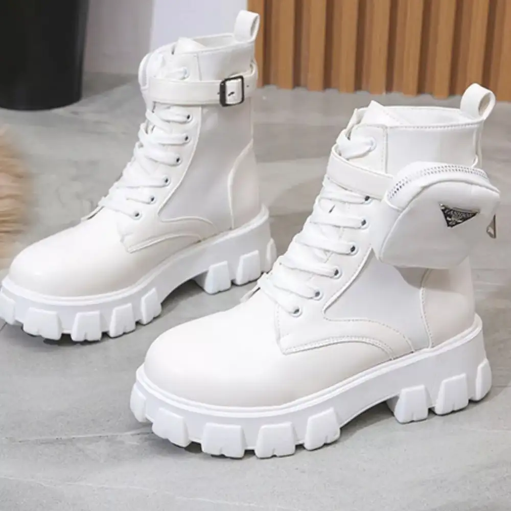 Textured Lace-Up Platform Ankle Boots