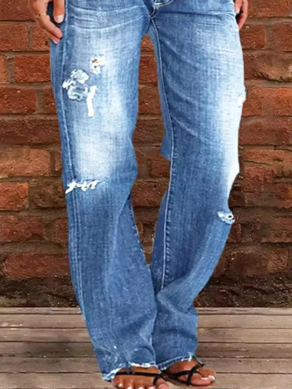 Floral Stretch Distressed Denim Jeans
