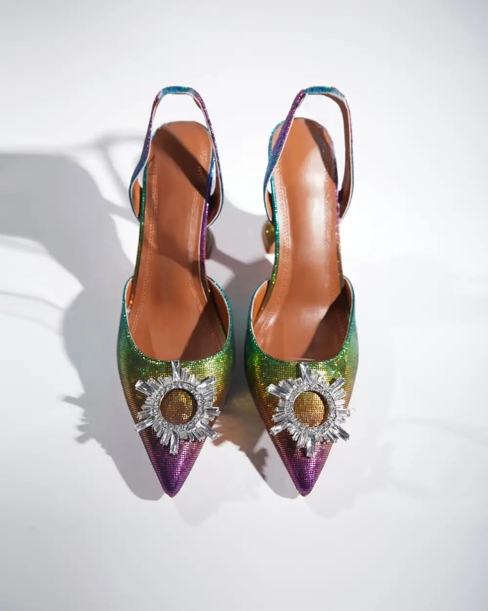 Rhinestone Slingback Flared Heels in Multicolor