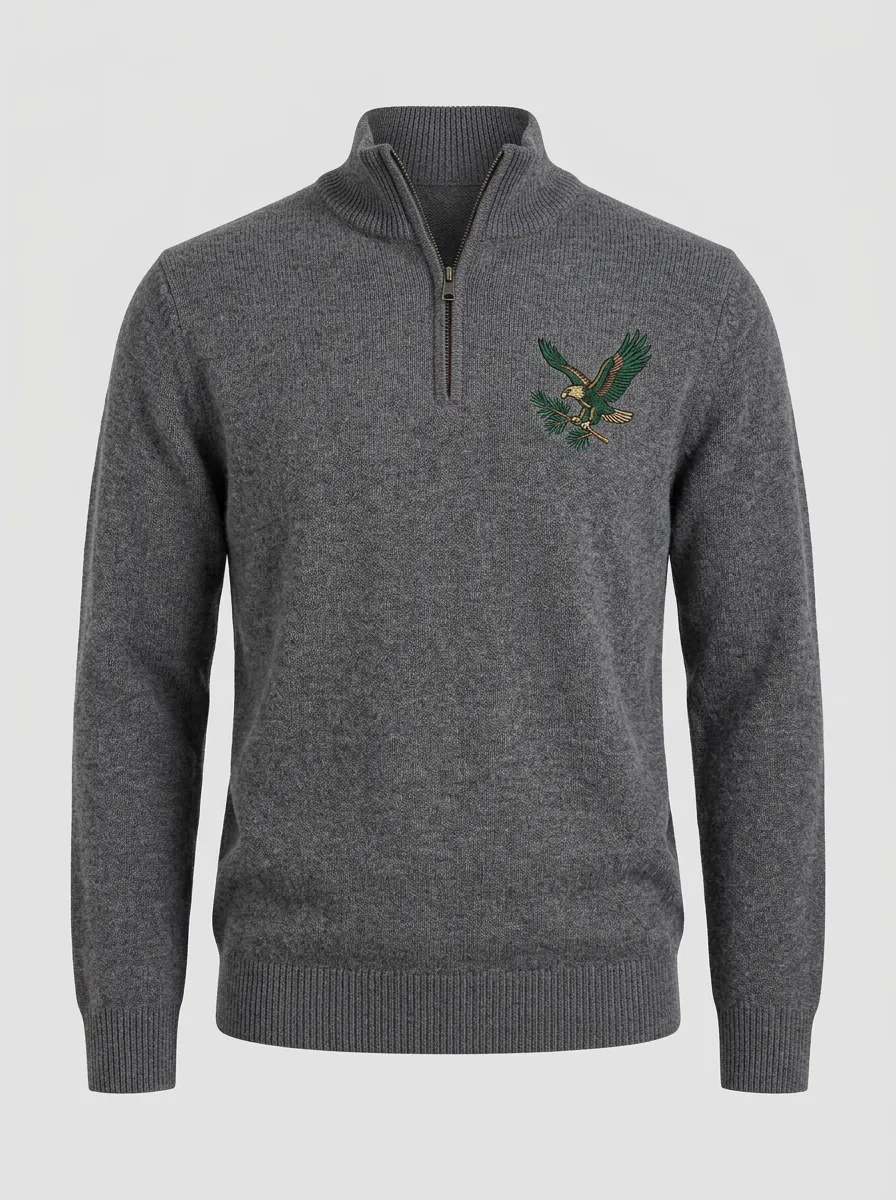 Men's Eagle Pine Embroidered Quarter-Zip Knit Sweater