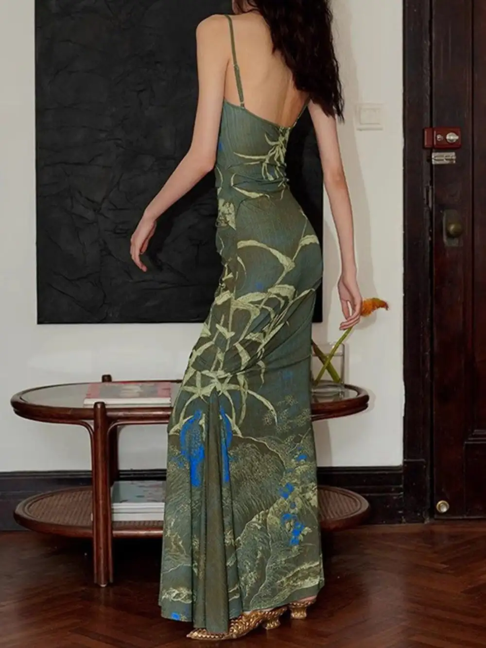 Casual Printed Spaghetti Strap Maxi Dress
