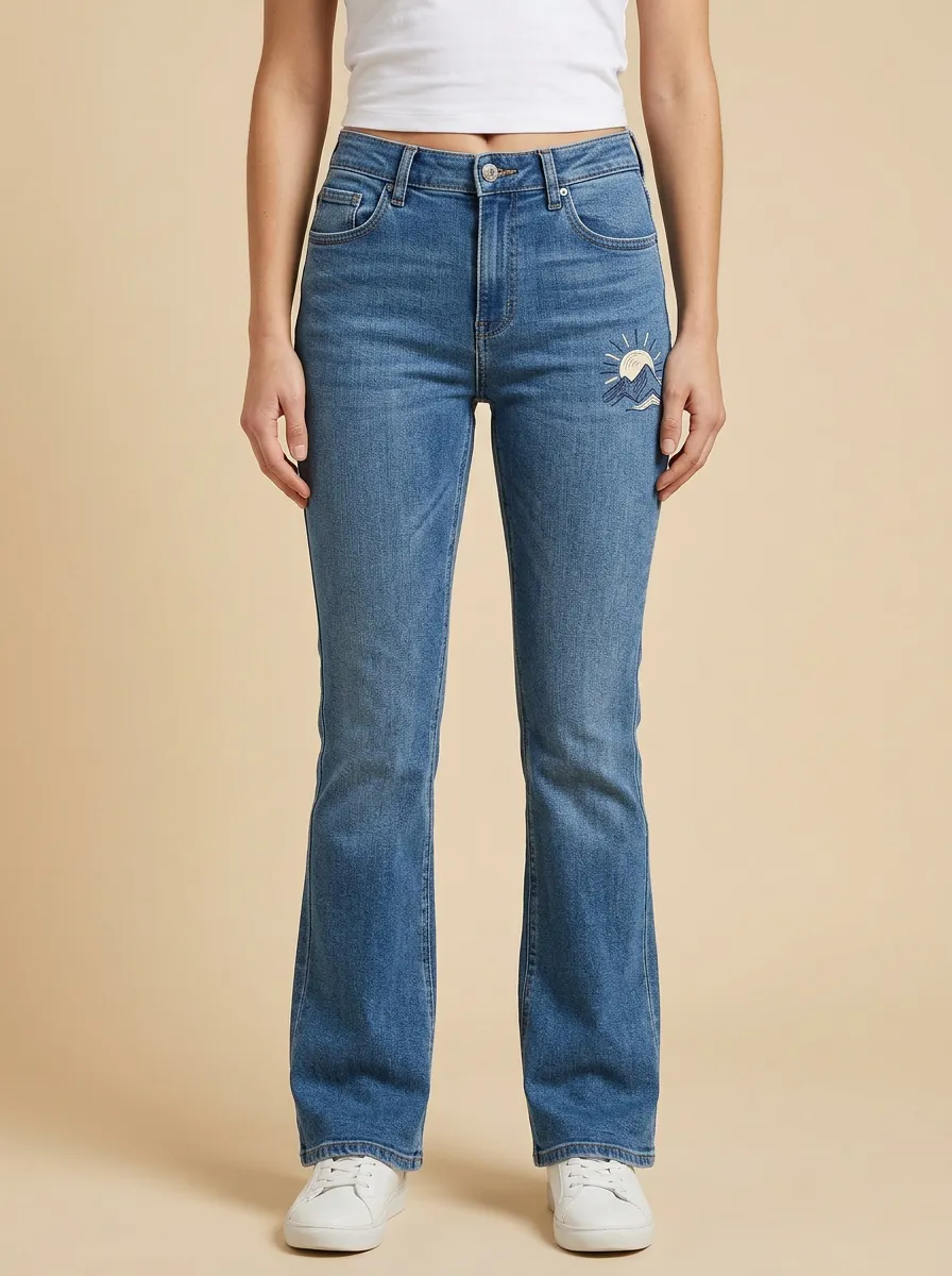 Women's Mountain Sun Embroidered High-Rise Flare Jeans