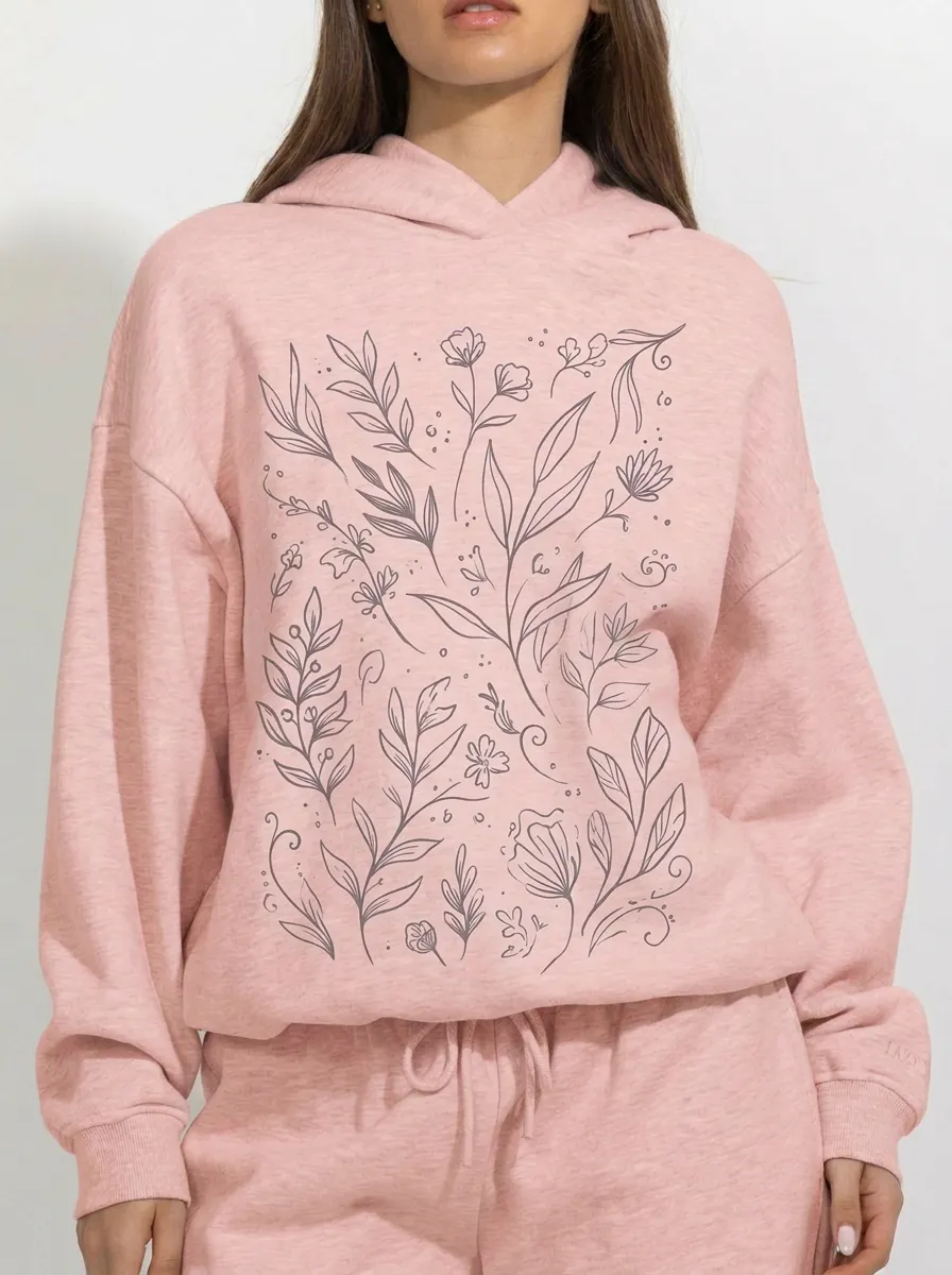Women's Botanical Nature Lover Floral Line Art Printed Hoodie