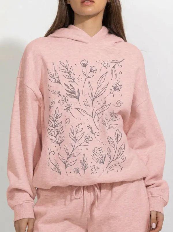 Women's Botanical Nature Lover Floral Line Art Printed Hoodie