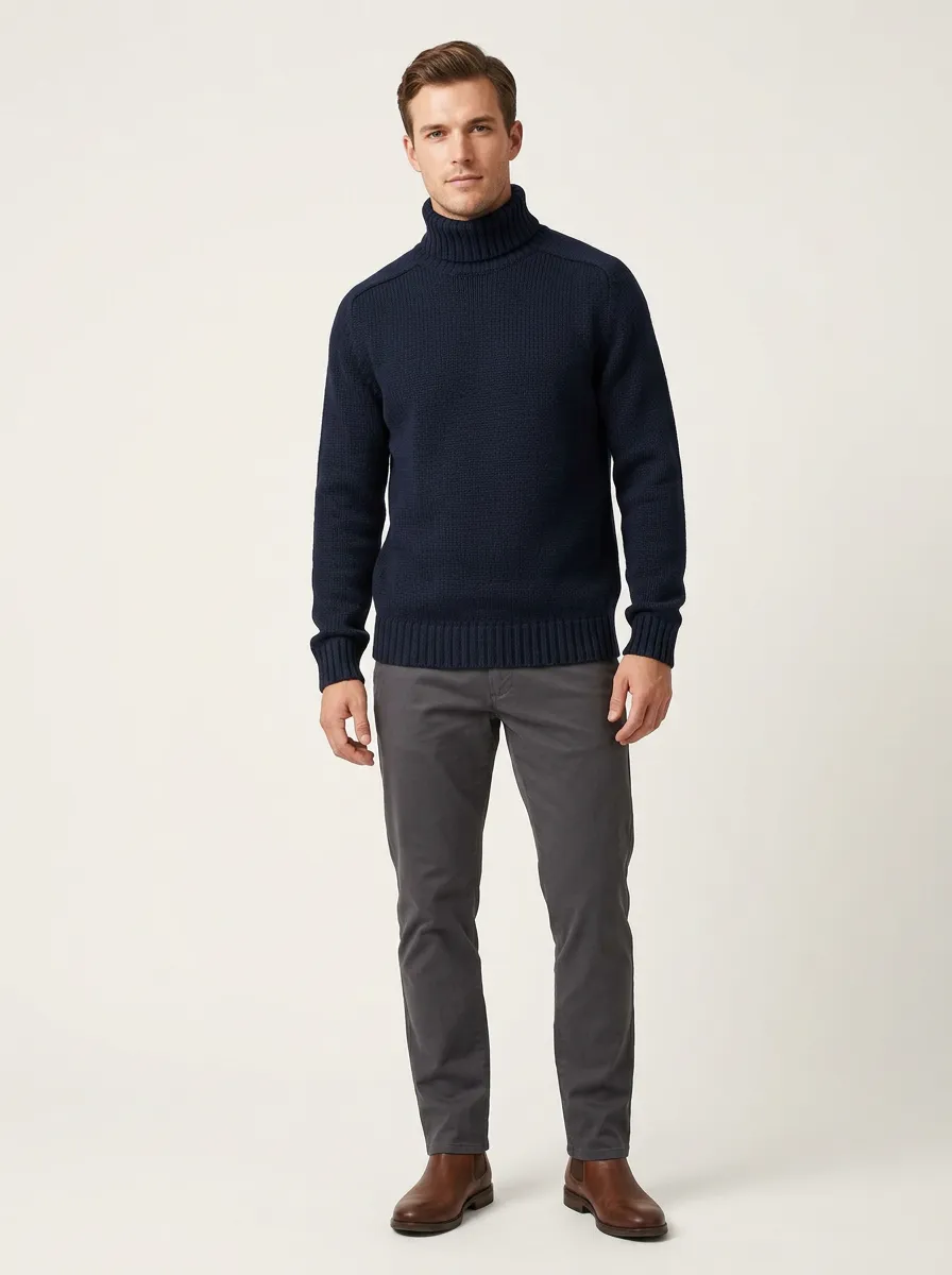 Men's Clean Minimal Ribbed Knit Turtleneck Sweater