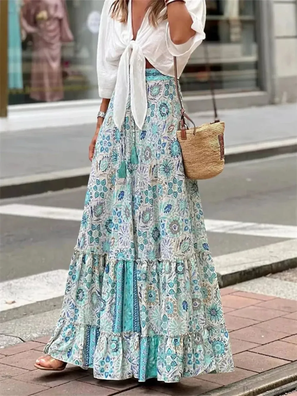 Layered Floral Printed Ruffle Skirt