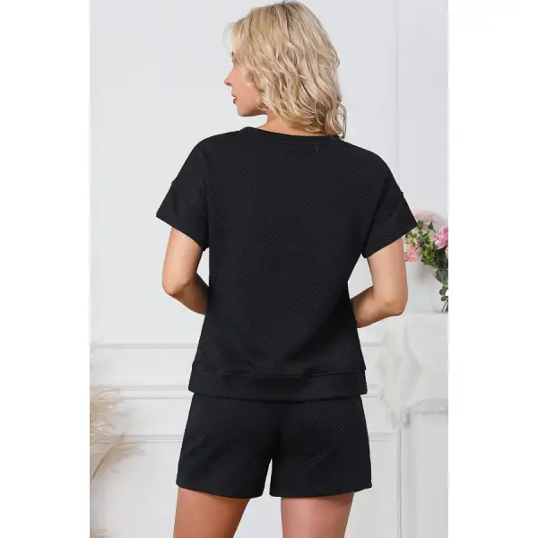 Textured Round Neck T Shirt and Shorts Set