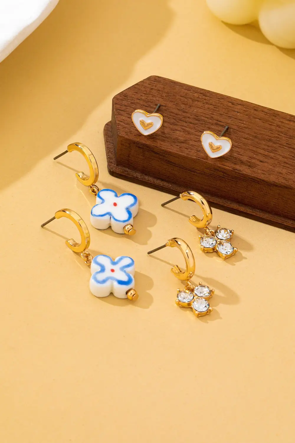 Heart Crystal Cluster Huggie Floral