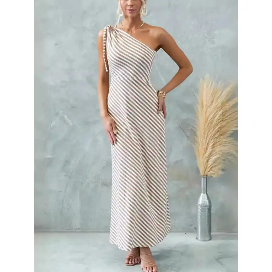 One Shoulder Striped Maxi Dress