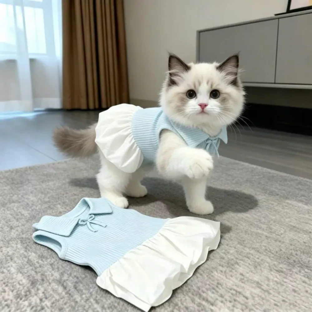 Cute Pet Clothes Summer Pet Lightweight Sleeveless Dress With Polo Collar For Small Dogs Cats