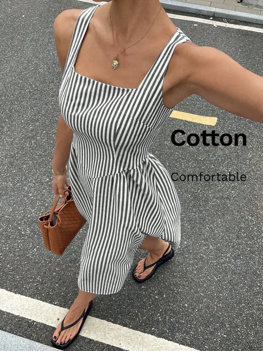 Striped Square Neck Midi Dress