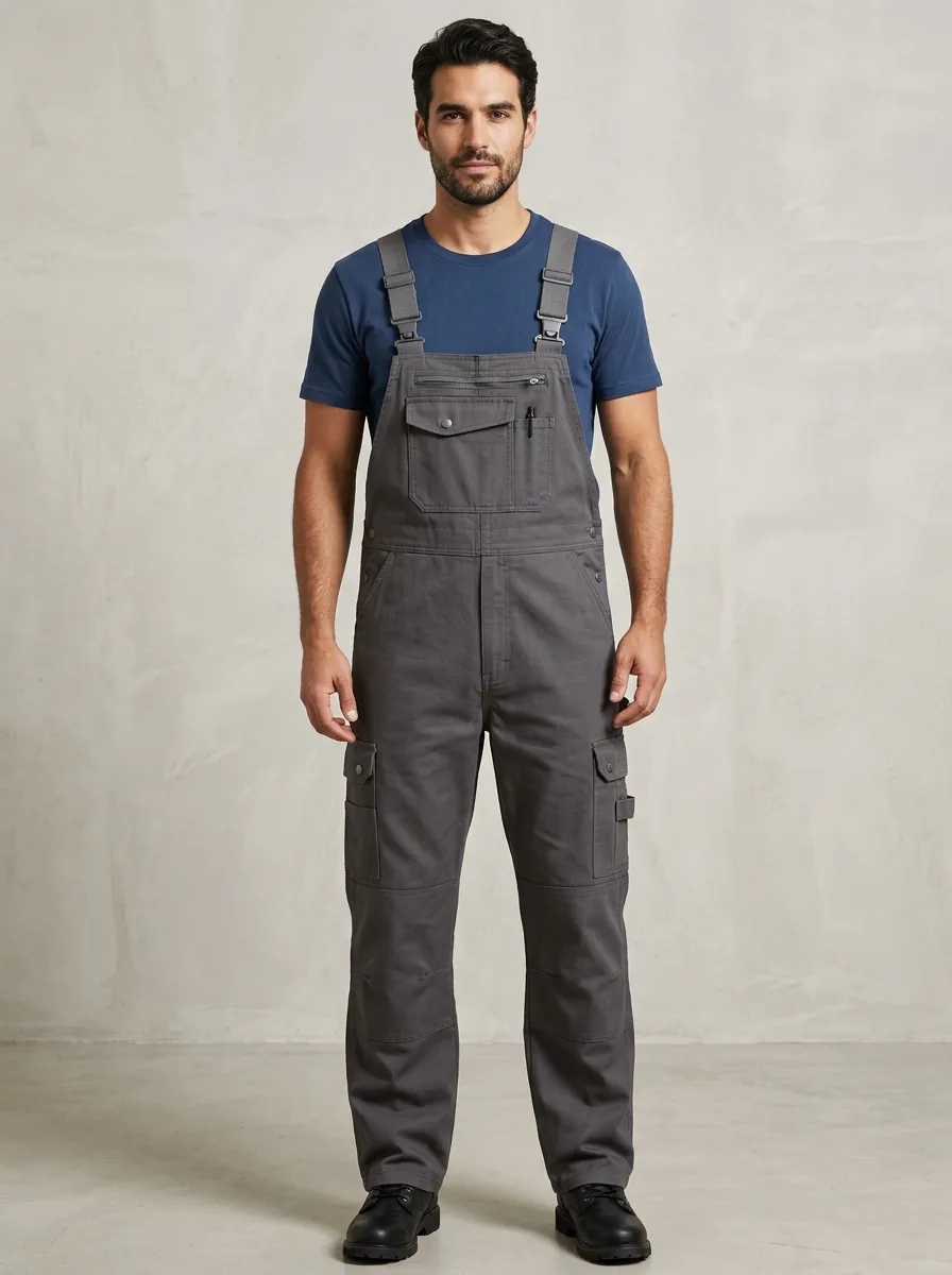 Multi-Pocket Utility Knee-Reinforced Bib Men's Workwear Bib Overalls