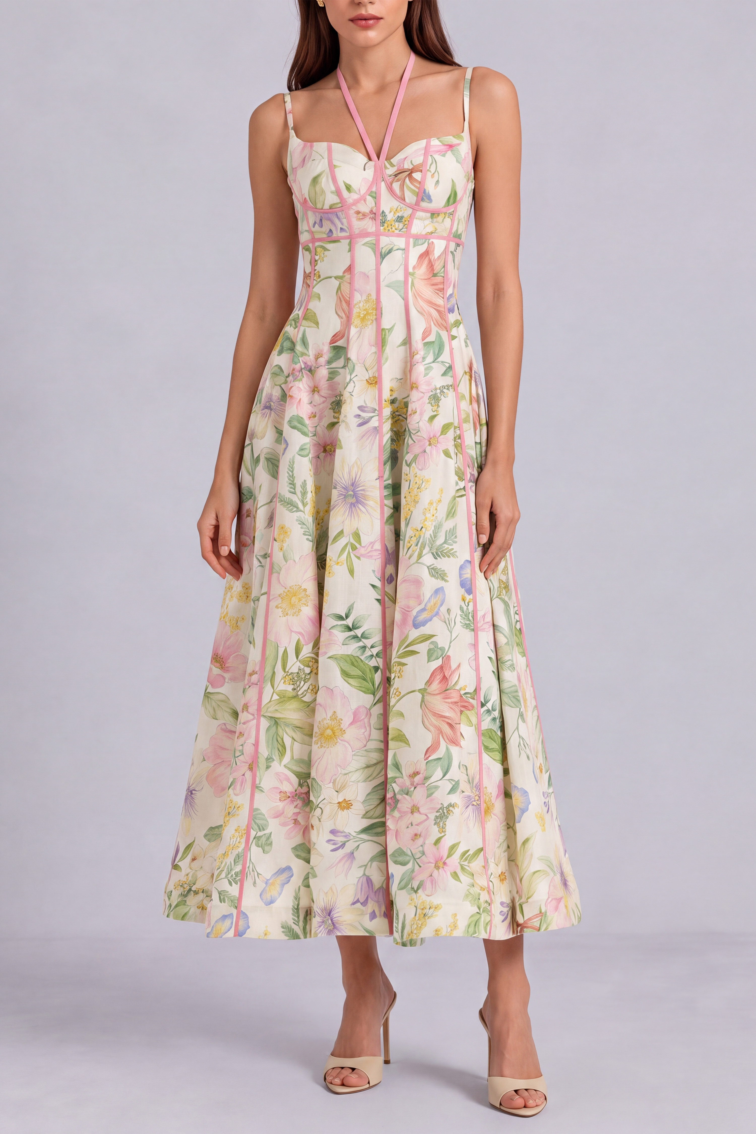 Modern Halter Neck Floral Midi Dress