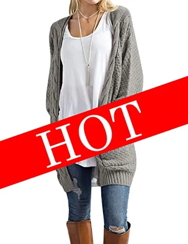 Traleubie Women's Open Front Long Sleeve Boho Boyfriend Knit Chunky Cardigan Sweater