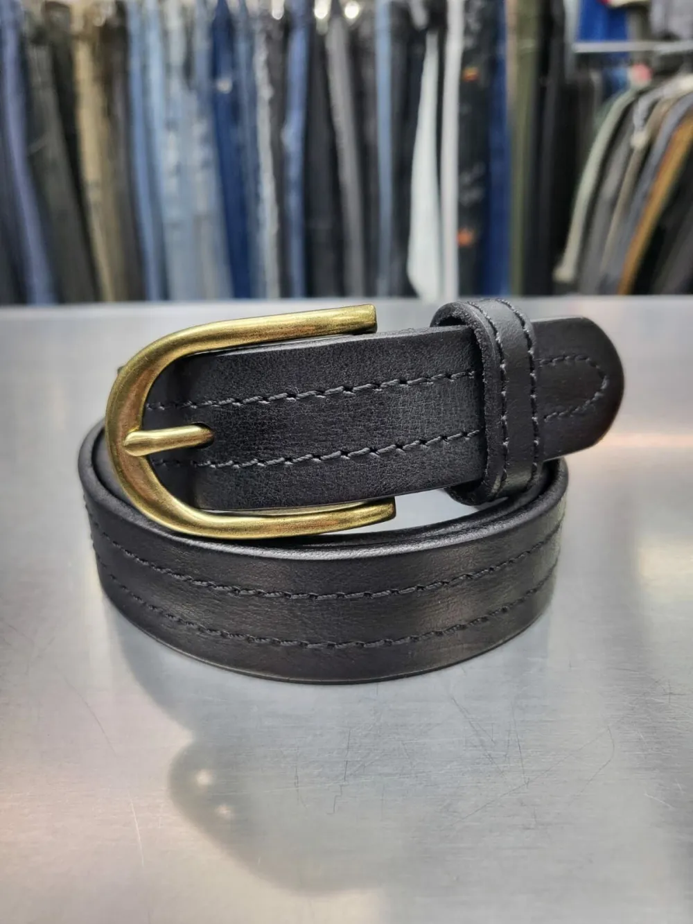 Gold Buckle Genuine Leather Belt