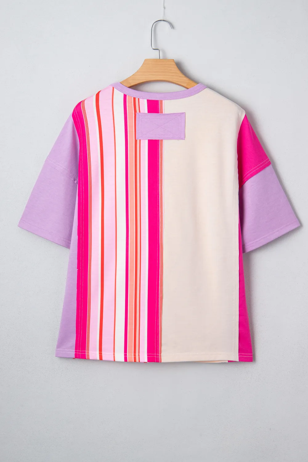 Pink Striped Block Flower Patched Top