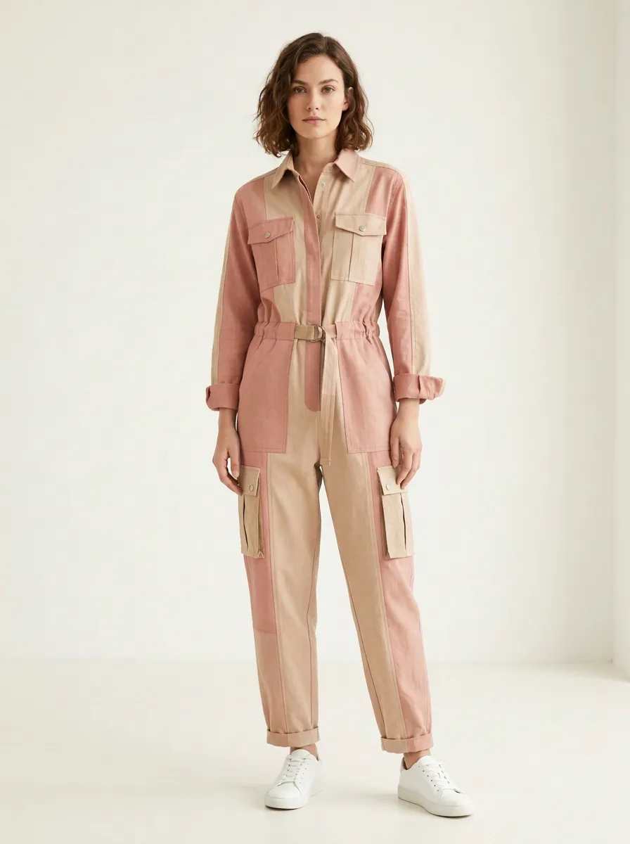 Women's Marin Utility Patchwork Colorblock Graphic Jumpsuit